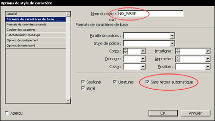 NO_WRAP, un style de caractère « Sans retour automatique ».