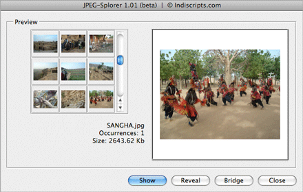 JpegSplorer: script for InDesign CS4/CS5 (Mac OS interface).