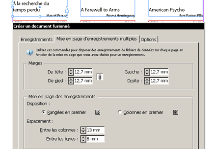 Onglet « Mise en page des enregistrements multiples ».