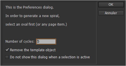 Boîte de dialogue de DrawSpiral.