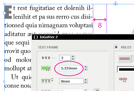 The first time InGutter considers a text frame, it suggests to fix the gutter to get a correctly balanced inset.