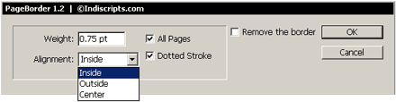PageBorder dialog box (Windows screenshot).