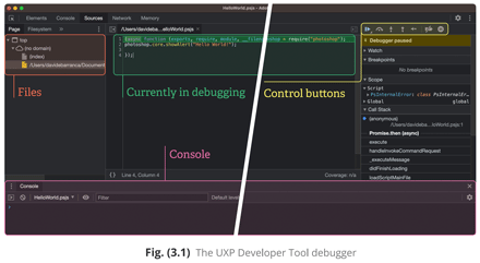 The UXP Developer Tool debugger. The UXP Developer Tool debugger.