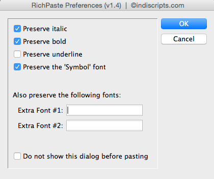 RichPaste Preferences.