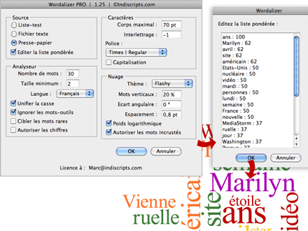 Interface française de Wordalizer Pro (Mac OS)