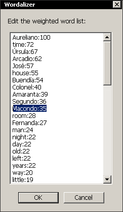 “Weighted Word List” edition window.