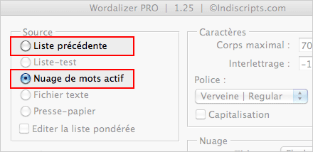 Liste précédente vs Nuage de mots actif.
