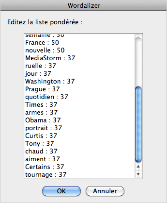L'éditeur de liste pondérée.